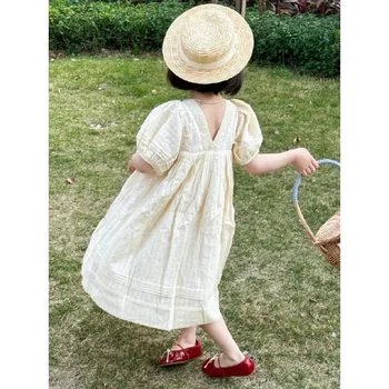  2023 Yaz Bebek Kız Elbise Düz Renk Kısa Kollu Kız Elbise çocuk elbiseleri Rahat Çocuklar Gevşek Elbiseler Giyim
