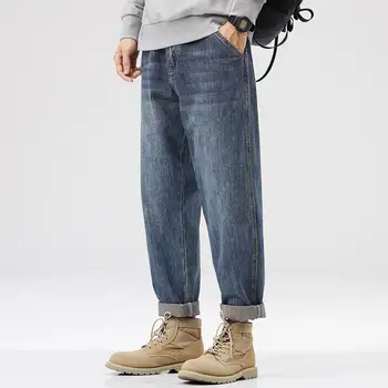 Yırtık Kot kot 2023 erkek moda marka gevşek yaz ince elastik ayak pantolon erkek Kore harem gençler kırpılmış pantolon C02