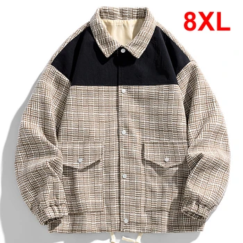  8XL Artı Boyutu Ekose Ceket Erkekler Harajuku Patchwork Ceket Ceket Erkek Moda Casual Düğme Ceketler Erkek Giyim Büyük Boy 8XL