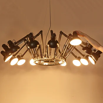  İç mekan aydınlatması endüstriyel LED kolye ışık ayarlanabilir Örümcek demir asılı lamba Uzun esnek Oturma Odası avize Fikstür