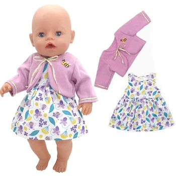  43cm Bebek oyuncak bebek giysileri Mor Hırka Gömlek Çiçek Elbise 18 İnç Kız Bebek Elbise