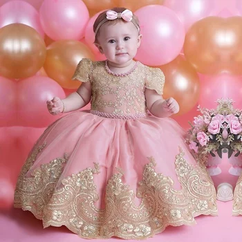  Kızlar Pembe Parti Prenses Elbise Çocuklar Doğum Günü Töreni 1-5Y Çocuk Tül Balo Düğün Akşam Zarif Yay Bebek Giysileri