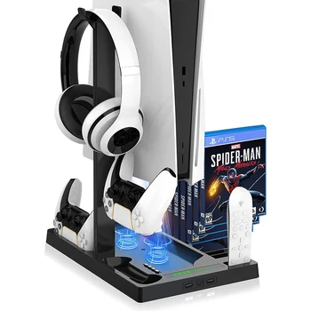  PS5 dikey stant şarj istasyonu Soğutma Fanı İle 15 Oyun Yuvaları Çift Oyun Denetleyicisi şarj istasyonu İçin PlayStation5 Konsolu