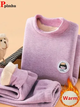  Kış Kadife Astarlı çocuk iç çamaşırı Kıyafet Peluş Yuvarlak Yaka Sıcak Termal Erkek / Kız 2 Parça Setleri Kalın Yeni çocuk pijamaları