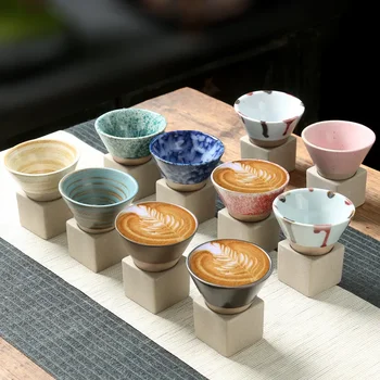  100ml Yaratıcı Retro Seramik Kahve Kupa Kaba Çömlek çay bardağı Japon Latte Çekme Çiçek Porselen Fincan Çömlek Kahve Fincanı
