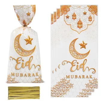  25/50/100 adet Eid Mubarak hediye keseleri Plastik Çerez Şeker Çantası Ramazan Kareem 2024 İslam Müslüman Parti Malzemeleri Ramazan Bayramı Hediyesi