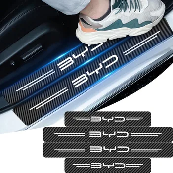  4 Adet Karbon Fiber Araba Eşik Plaka Etiket Koruyucu Şerit Araba Ürünleri BYD Atto 3 Hareket Tang F3 E6 Yuan Şarkı Artı EV F0 Qin Han S6