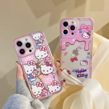 Hello Kitty Sanrio Anime şeffaf Telefon Kılıfı İçin iPhone 15 14 13 12 11 Pro Max Xr X 7 8 14 Artı Durumda karikatür Darbeye Dayanıklı Kapak