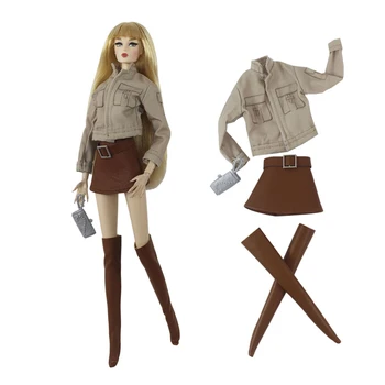  1 Takım Moda Deri Ceket +Bot Etek+Çanta Barbie Blythe Doll 1/6 30cm MH CD FR SD Kurhn BJD oyuncak bebek giysileri Aksesuarları