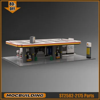  Moc Modüler Kabuk Benzin İstasyonu Yapı Taşları Şehir Sokak Görünümü Yaratıcı Oyuncak Teknoloji Tuğla DIY Montaj Modeli Ekran Hediyeler