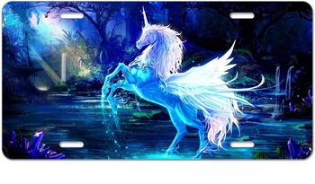  Plaka Unicorn Pegasus Nehir Gece Mavi Dekoratif Araba Ön Plaka Vanity Etiketi Metal Araba Plaka 12x6 İnç