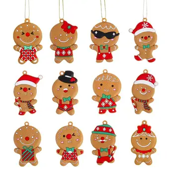  Zencefilli kurabiye Ağacı Süsler Seti 12 adet Canlı Ve Güzel Noel Zencefilli Kurabiye Kolye Askıya Ev Dekor Ürünleri PVC