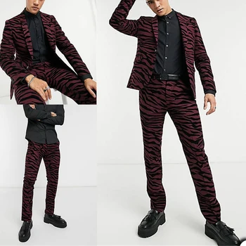  Moda Erkek Takım Elbise 2 Adet Modern Baskılı Custom Made Yakışıklı Düğün Takımları Fit Slim Resmi Rahat Ceket + Pantolon