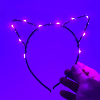  1 adet LED kedi kulaklar kafa bandı pembe ışık aydınlık küpe saç aksesuarları düğün parti dekorasyon aydınlık sahne