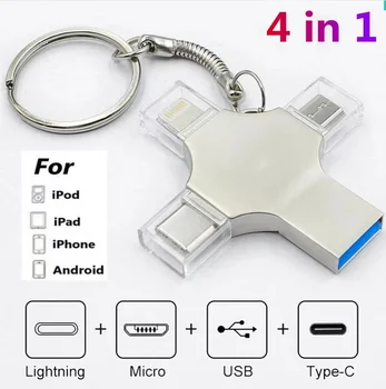  USB3. 0 yüksek hızlı depolama 4'ü 1 arada disk, Android, Apple, bilgisayar, pype-c, 128 GB/256 GB/512 GB için uygundur
