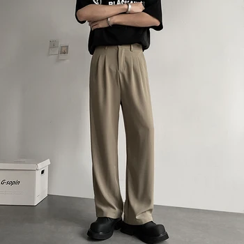  Haki Siyah Takım Elbise Pantolon Erkekler Moda Sosyal Erkek takım elbise pantalonları Kore Rahat Gevşek Düz Pantolon Erkek Ofis Resmi Pantolon M-2XL