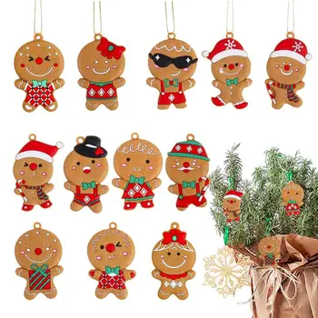  Noel Ağacı Mini Zencefilli Kurabiye 12 adet Karikatür Zencefilli Kurabiye Adam Kolye Noel Askıya Ev Dekor Ürünleri PVC