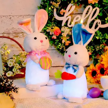  Paskalya tavşanı Peluş led ışık Ayakta Tavşan Heykeli Tavşan Bebek peluş oyuncak Havuç Tavşan Yumuşak Doldurulmuş Hayvanlar Oyuncak Peluş