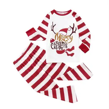  Aile Noel giyim setleri Kırmızı Beyaz Çizgili Pijama Takım Elbise Çocuklar İçin Anne Baba Pijama Rahat Noel Pijama