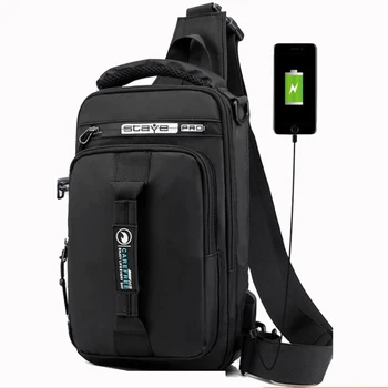  Erkekler Çok Fonksiyonlu USB omuzdan askili çanta Crossbody Çapraz Vücut Sling Göğüs Çanta Su Geçirmez Seyahat Paketi Messenger Paketi Erkek