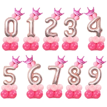  13 adet Pembe Taç Numarası Folyo Balonlar Lateks Balonlar Mutlu 1 2 3 4 5 6 7 8 9 Yaşında Doğum Günü Partisi Süslemeleri Çocuk Oyuncakları Hediye
