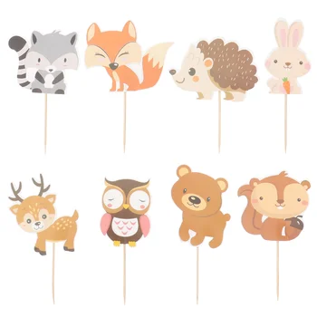  24 adet Kek Ekleme Orman Hayvanları Tasarım Cupcake Toppers Kağıt Dekorasyon Kek Alır Doğum Günü Partisi İyilik