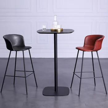  Ergonomik Accent Bar Sandalyeleri Yemek Rahatlatıcı Demir Uzun Siyah Bar Sandalyeleri Deri Vintage Endüstriyel Şezlong Tasarım Mobilya XT