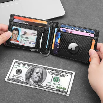  Yeni erkek deri karbon fiber desen aietag izleme bulucu kart çantası Çok klip RFID anti-hırsızlık fırça dolar klip