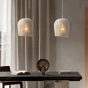  Iskandinav Wabi Sabi Led kolye ışıkları el yapımı Rattan asılı avize yemek odası Bar yatak odası başucu ev dekor Droplight lamba