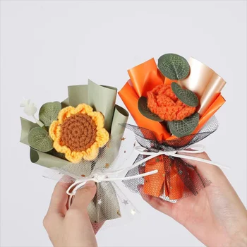  Mini El Örgü Buket Tığ Dokuma Buket Düğün Misafirler Hediyeler Gül Ev Yapımı Tığ Çiçekler Yeni Yıl Hediyeleri Ev Dekor