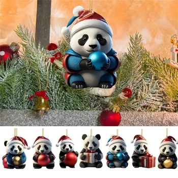  2D Noel Panda Ayı Akrilik Süsler Noel Asılı Kolye DIY İçin 2023 Noel Ağacı Süsleri Çocuklar 2024 Yeni Yıl Hediyeleri