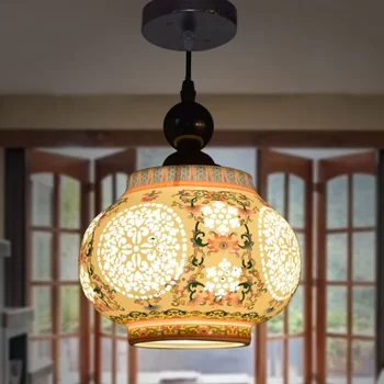  Çin Seramik Avize Renkli Pirinç Desen Dekore Porselen Tek Kafa Oturma Odası Salonu Seramik Tavan Lambası