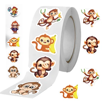  500 Adet / Rulo safari Jungle Maymun Çıkartmalar George Doğum Günü Partisi Dekoru Grafik Karikatür Çıkartması Rulo Kendinden Yapışkanlı Mühürler Çocuklar