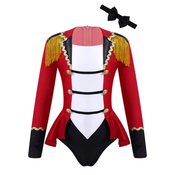  Çocuk Kız Sirk Ringmaster Kostüm Uzun Kollu Patchwork Püskül Düğmeler Tulum Kravat Cadılar Bayramı Karnaval Cosplay Kıyafet