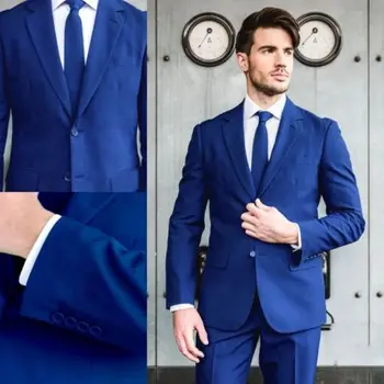 Özel Kraliyet Mavi Zarif Damat Giyer Bir Tepe Yaka Smokin erkek Düğün Takım Elbise erkek 2 Parça Set (Jacke + Pantolon + Kravat )