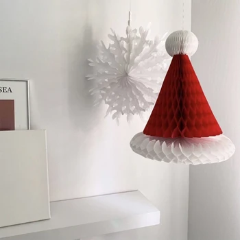  1 ADET Noel şapka kağıt petek kolye Xmas ev partisi dekorasyon