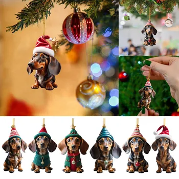  Noel Dekorasyon Eğlenceli Dachshund Köpek Araba Dekorasyon Kolye Akrilik Düz Araba İç Kolye Noel Ağacı Kolye