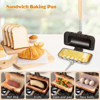 Çift Taraflı Sandviç fırın Tepsisi, Peynir Makinesi Sandviç Makinesi Çevirme Tavası, Kamp Kızartma tavası