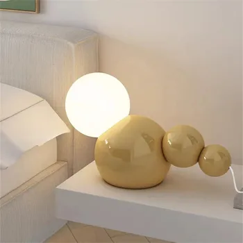  Iskandinav beyaz masa lambası Sanat Başucu Lambaları LED E27 Ampul Yuvarlak cam küre lamba çocuk Odası Yatak Odası Oturma Odası sevimli gece lambası