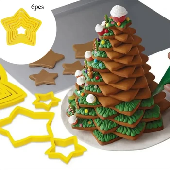  6 Adet / takım kurabiye damgası 3D Noel Ağacı kurabiye kesici Beş köşeli Yıldız Şekli Kek kurabiye kesici Kalıp Mutfak Pişirme Aletleri