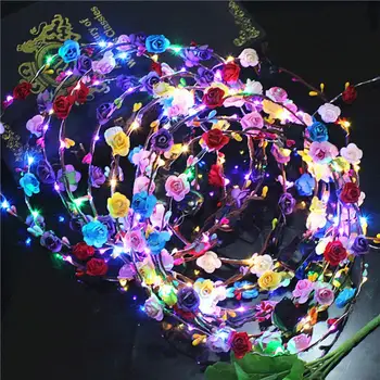  LED Çiçek Çelenk Kafa Bandı Düğün Parti Taç Çiçek Kafa Bandı LED ışık Çelenk Kadınlar Kız Doğum Günü Partisi Aydınlık Kafa Bandı