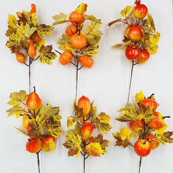  Simülasyon Kabak Sonbahar Akçaağaç Yaprakları Şükran Günü Cadılar Bayramı İçin Güzel 24CM Ev Dekor Yapay Meyve Dalı