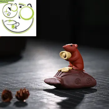  1 ADET Butik Mor Kil Çay Pet Fare Çanta Modeli Çay Heykelcik Süsler El Yapımı Çay Seti Dekorasyon Aksesuarları El Sanatları