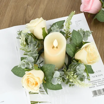  Düğün masa mumluğu Yapay Gül Çiçek Çelenk Şamdan Süslemeleri Düğün Parti Masaüstü Centerpiece Düzenleme