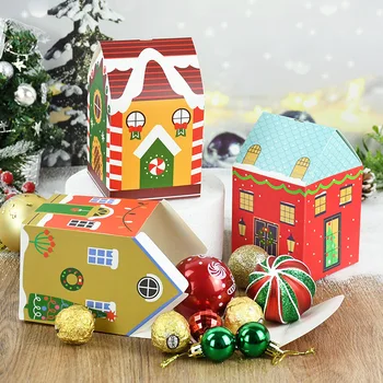  5 adet Noel Ev Şekli Şeker Hediye Kutusu Merry Christmas Süslemeleri Ev İçin Noel Ağacı Süsleme Yeni Yıl Partisi Dekor Malzemeleri