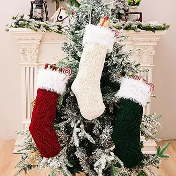  17 inç Örme Noel Stuffer Stocking Faux Kürk Manşet Şömine Asma Çorap Noel Aile Tatil Parti dekorları