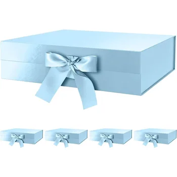  DUTRİEUX kutusu Kurdele ile 5 Büyük Hediye Kutuları, Kapaklı Bebek Mavisi Hediye Kutuları Büyük, Hediyeler için Lüks Hediye Kutuları