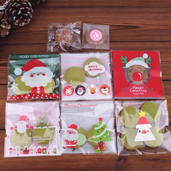  100 ADET Beyaz Noel Serisi OPP Ambalaj Çanta Ren Geyiği Aperatifler Hediye Çantası Çerez Kendinden yapışkanlı Şeker Çantası Kpop Kart Koruyucuları