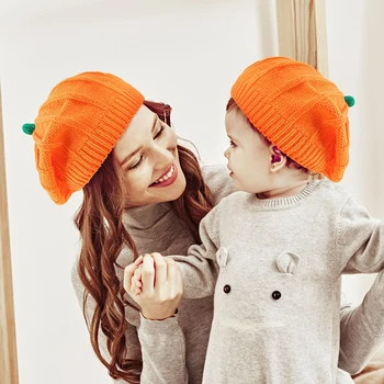  Kabak Bere Şapka Sonbahar Ve Kış Ebeveyn-Çocuk Örme Şapka Sıcak Belle örgü bere Cadılar Bayramı Partisi Dekorasyon