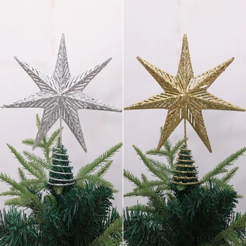  Zarif Demir Noel Ağacı Glitter Heptagon Yıldız Treetop Noel Ağacı Dekorasyon için Masa Üstü Parti Süsleme